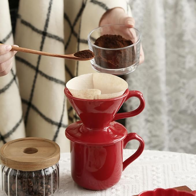 London Pottery V60 Coffee Dripper, Exquisite Porcelain Ceramic Manual Coffee Filter, Suitable for Pour Over Coffee in Office, Outdoor and Home Use (Red)