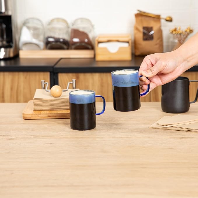 Restaurantware Glass Coffee Mug 12 Count 7 Oz Borosilicate Tea Cup with Ergonomic Handle, Dishwasher-Safe Blue Thermal Resistant Mug for Hot and Cold Drinks