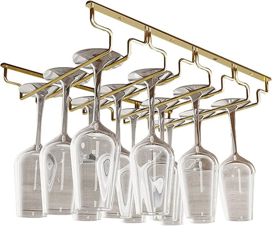 Wine Glass Rack, Under Cabinet Stemware Wine Glass Holder, Glasses Storage Hanger, Hanging Stemware Display Rack, Perfect For Home, Storage Rack, Bar, Cellar, Cabine - Gold (Size : 4Row)