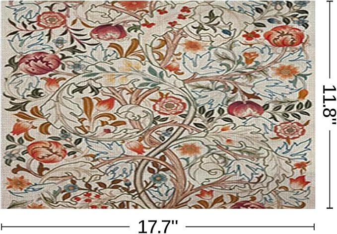 Vintage Floral Botanical Placemats Set of 4 William Morris Washable Heat Resistant Place Mats for Dining Table Rustic Nature Cottagecore Linen Woven Wipeable Kitchen Table Mats 11.8"X17.7"