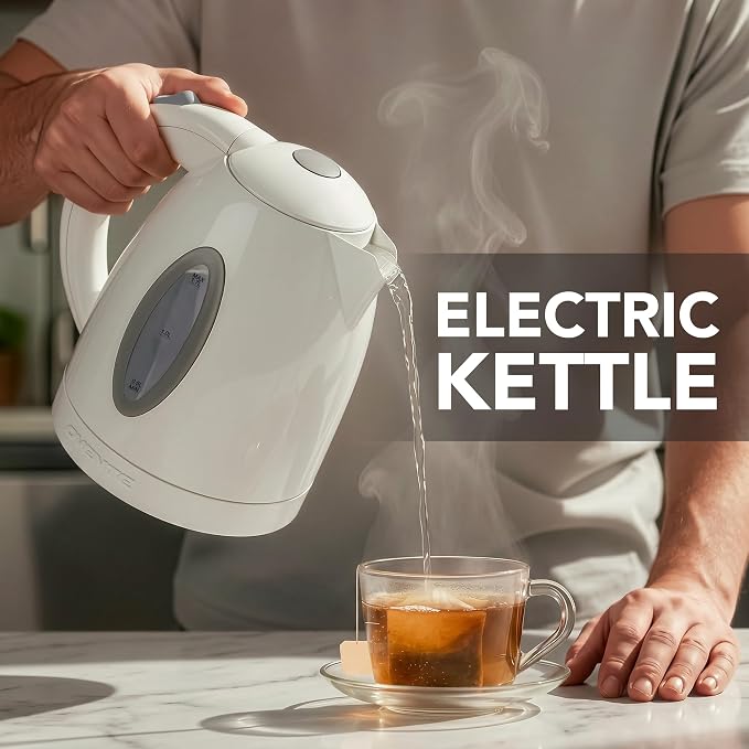 OVENTE Electric Kettle, 1.7L Fast Boiling Water Heater for Coffee or Tea, BPA Free with Water Level Gauge, Auto Shut-Off, Boil-Dry Protection, Indicator Light and Removable Filter, White KP72W