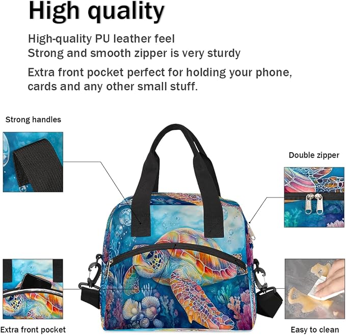 Pardick Colorful Sea Turtle Insulated Lunch Bag for Women Leakproof Lunch Box Large Cooler Thermal Tote Bag with Shoulder Strap Meal Prep Bags for Work School Office Picnic Teen Girls Adult