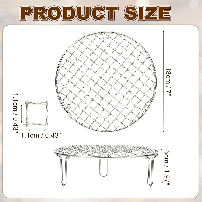 uxcell 7 Inch Round Cooking Rack, Stainless Steel Canning Racks with Legs, Barbecue Mesh Grill for Baking Cooling Steaming Cookware