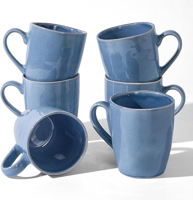 famiware Aurora Coffee Mugs, 14oz Mug Set of 6, Stoneware Mug, Cups for Kitchen, Cappuccino, Latte, Reactive Glaze, Microwave Safe, Scractch-resistant, Lagoon Blue