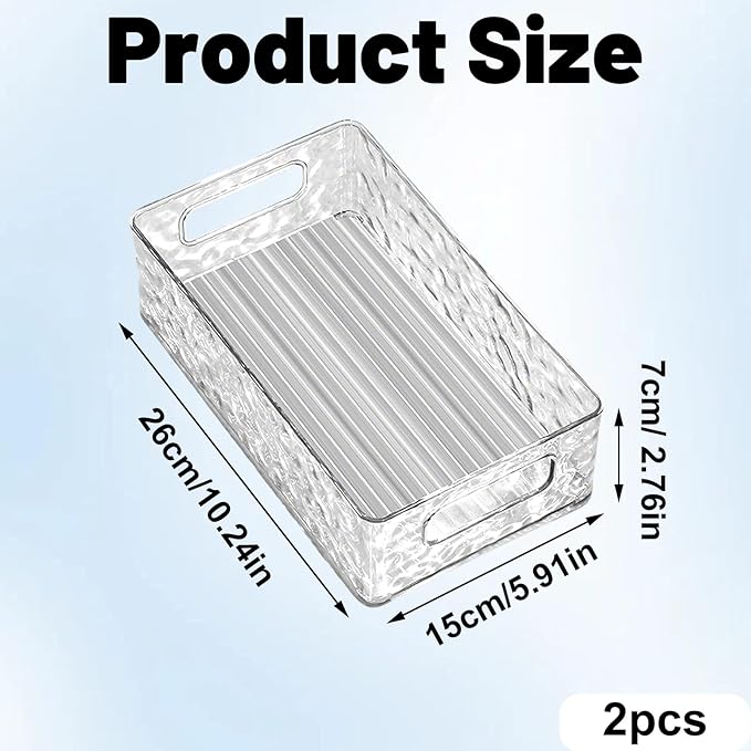 2 Pack Clear Plastic Acrylic Storage Bins,Multi-Purpose Cabinet Organizers,Stackable Pantry Containers for Home Kitchen,Bathroom Office Closet Garage Freezer Fridge（Transparent）