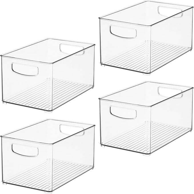 iDesign Clear Plastic Nesting Storage Bins, Set of 4, Space-Saving Organizers for Kitchen or Pantry