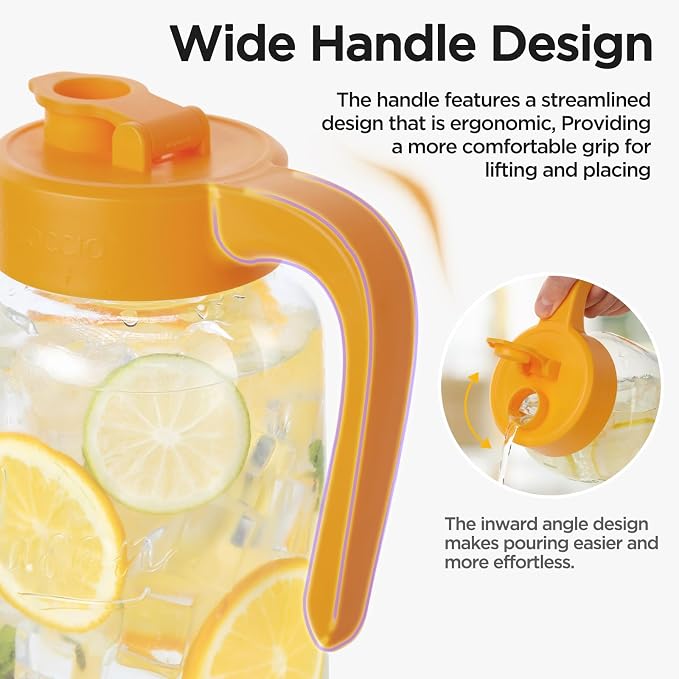 Mason Jar Pitcher - Airtight & Leakproof Glass Pitcher with Lid, Perfect for Breastmilk, Cold Brew, and Sun Tea, 2 Quart (64 oz) Mason Jar with Pour Spout Lid