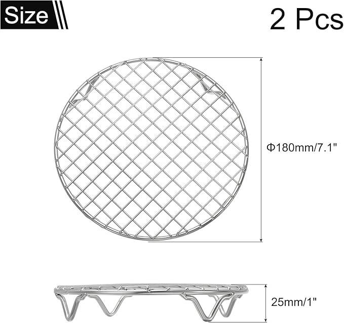 uxcell 2 Pcs Round Cooking Rack 7.1 Inch Dia Stainless Steel Wire Cooling Steamer Rack for Baking Canning Cooking Roasting Cooling Grilling Drying, Silver