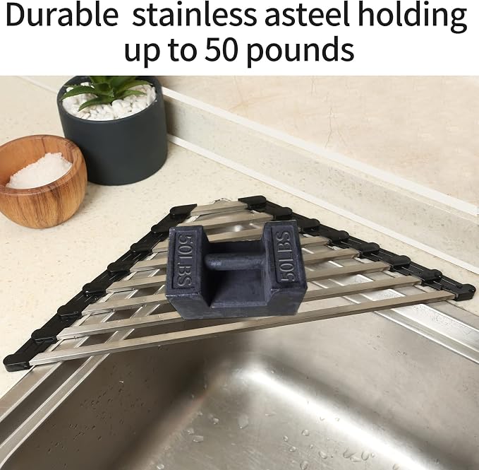 Ahyuan Corner Sink Dish Drainer over the Sink Dish Drying Rack Corner Dish Rack SUS304 Cubic Stainless Still Kitchen Sponge Holder Corner Sink Sponge Caddy Dish Rack (Black)