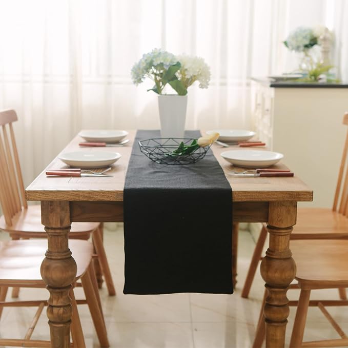 Dinning Table Runner Made by Thick Fabric 12 x 36 Inches Farmhouse Kitchen Coffee Burlap Table Runner for Holiday Party, Black
