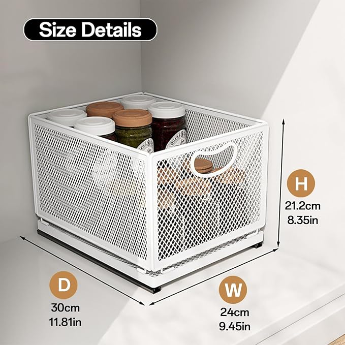 Pull out Cabinet Organizer with Sliding Drawer, 1 Pack Under Sink Organizers and Storage Rack, Adhesive Nano Film Heavy Duty Slide out Pantry Shelves for Kitchen,Sink, 9.6"W x11.8"D x 8.4"H