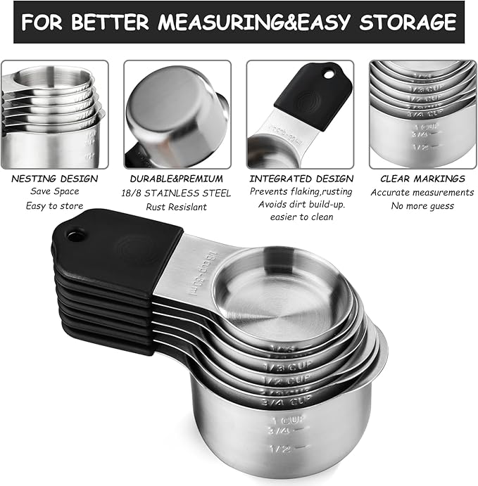 Magnetic Measuring Cups Set 8 Stainless Steel Stackable Nesting Measuring Cups for Measuring Dry and Liquid Ingredients