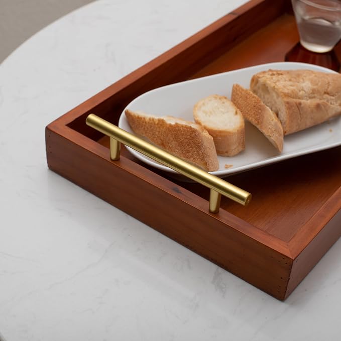 Coran Wooden Rectangle Tray | Gold Metal Handles | 6097BR