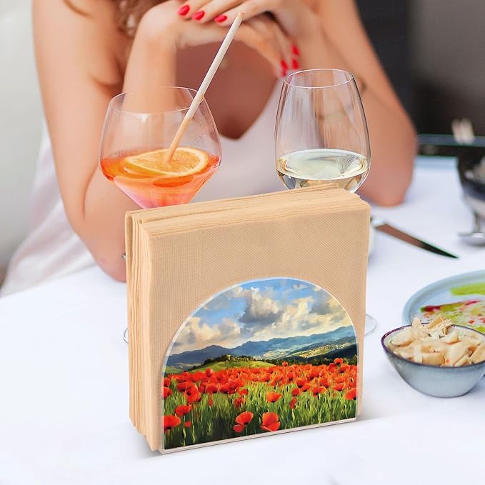 Oil Painting Poppy Flower Field Red and Green Napkin Holder for Table Acrylic Vertical Napkin Holders for Paper Napkins Decor Napkin Dispenser for Home Dining Cocktail Kitchen Accessories, 2 Pack