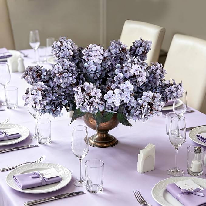 2FT Hydrangea Artificial Flowers - 10 PCS Long Stem Faux Cone Hydrangeas for Tall Vase, DIY Vintage Floral Table centerpieces for Dining Room, and Home Kitchen Decorations - Grayish Purple