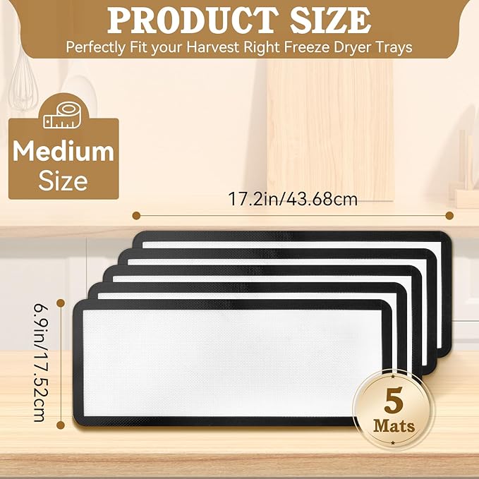 Silicone Baking Mats for Harvest Right Freeze Dryer Trays, Small/Medium/Large, Food-Safe Non-Stick Freeze Drying Mats, Heat Resistant Reusable Oven Liners, Medium-5PCS