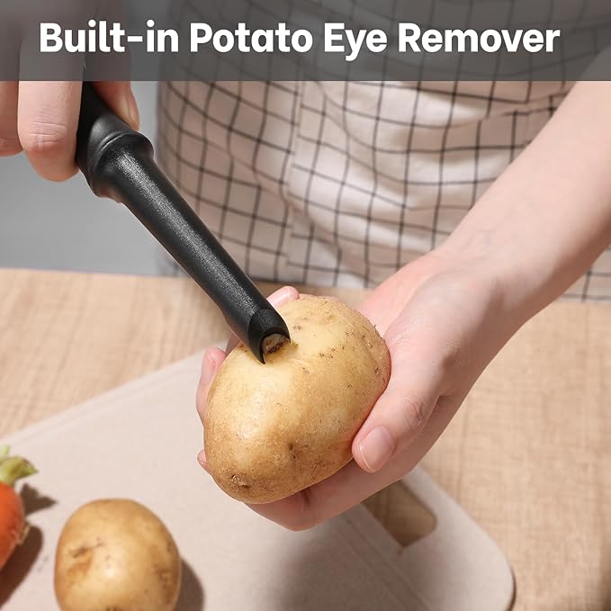 Beneno Swivel Vegetable Peeler, Razor-Sharp Smooth Peeling Potato Peelers with Stainless Steel Blades, Ergonomic Comfort Non-Slip Rubber Handle, Kitchen Peelers with Potato Eye Remover (2, Black)