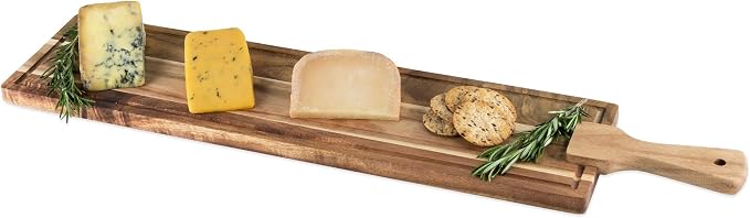 Twine Rustic Farmhouse Tapas Board Serveware, Acacia Wood Plank, Cheese Tray with Handle Brown