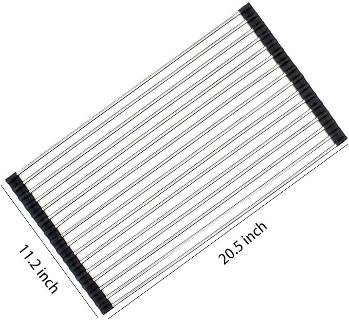 Ahyuan Roll up Dish Drying Rack Over The Sink Kitchen Roll up Sink Drying Rack Portable Dish Drainer Foldable Dish Drying Rack (Black, 20.5''X11.2'')