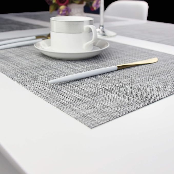 Placemats Kitchen Table Mats Set of 4 Washable Easy to Clean PVC Placemat (Placemats Set of 4, Smoky Gray)