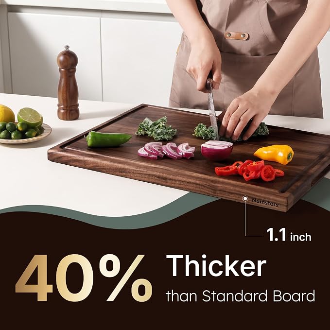 24 Inch Luxury American Black Walnut Wood Cutting Boards for Kitchen, Extra Large Reversible Wooden Cutting Board, Solid Hardwood Charcuterie Board Butcher Block Made in USA Gourmet Kitchen Gift