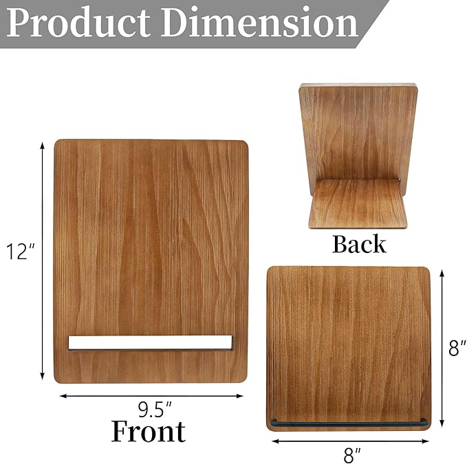 Cookbook Stand Recipe Book Holder: Recipe Cook Book Stand for Kitchen Counter, Wooden Adjustable iPad Tablet Cookbook Stand - Wood Cutting Board Style - Brown
