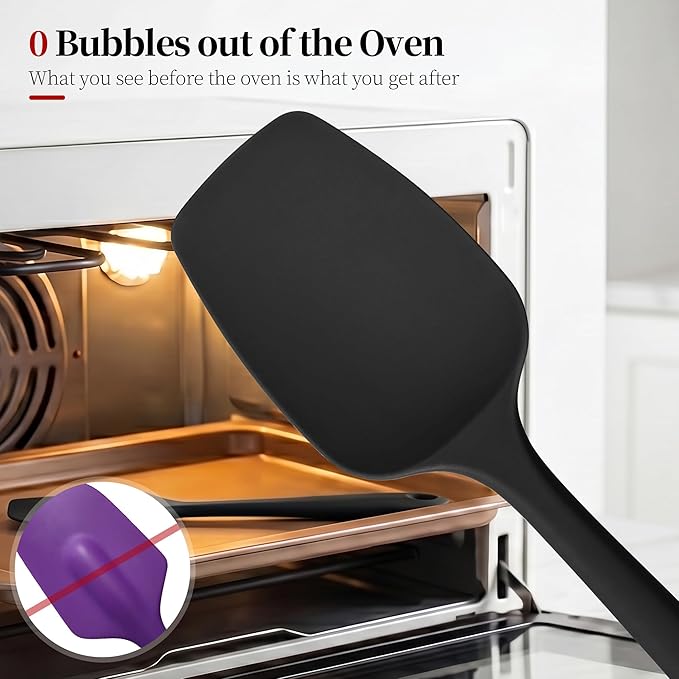 600ºF Heat Resistant Spatula, 11.34 inch High Heat Food Safe Semless Kitchen Silicone Spoon Spoonula Scraper for Cooking Baking Mixing Scraping Stirring Nonstick Cookware Pan Bowl (Black)