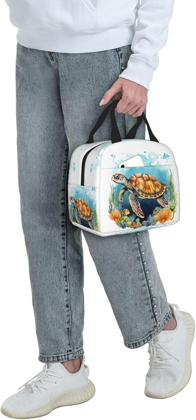 Insulated Lunch Bag Sea Turtle Ocean Watercolor, Leakproof Lunch Tote for Work School, Reusable Lunch Box Cooler for Adults Students, Compact Lunch Bag for Office College Picnic