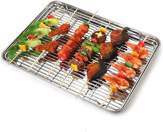 Line Roasting Racks, 1 Pcs 9.8 Inch x 7.3 Inch High Strength Stainless Steel Grill Racks for Baking and Cooling of Barbeque in Oven, Party, Dinning and Outdoors (9.8 inch)