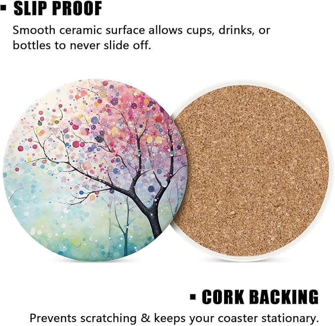 Llama Painting Tree Beautiful Set of 4 Ceramic Coasters with Holder,Absorbent Drink Bar Coasters,Table Coasters