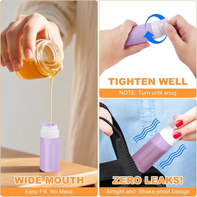 Seropy Condiment Squeeze Bottles for Sauces, Salad Dressing Container to Go, Small Silicone Squeeze Bottles, Condiment Containers Dispenser for Ketchup Hot Sauce, Purple/Beige/Blue/Gray 3 Oz