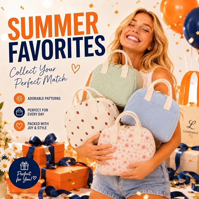 LOVELYWIND Lunch Box for Women Cute Lunch Bags for Women Lunch Tote Bags Reusable Insulated Lunch Box Large Capacity Reusable Insulated Cooler for Work or Travel Gifts or Beach
