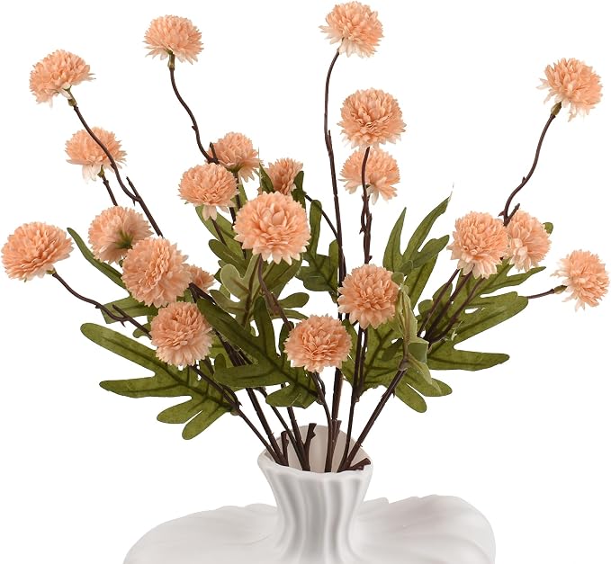 Artificial Pompon Mum Stems Silk Decor Champagne 20 Inch Set of 4
