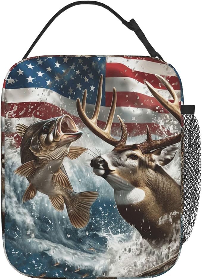 Fishing and Deer Hunting Portable Lunch Bag, Insulated Lunch Box Reusable Totes for Women Men Adults, Lunchbag for Work Picnic Camping
