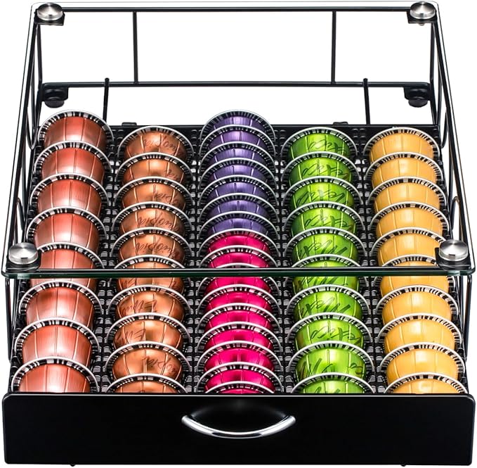 Capsule Holder Drawer for With Glass For Cabinet Vertuo Pod Storage Rack For Counter