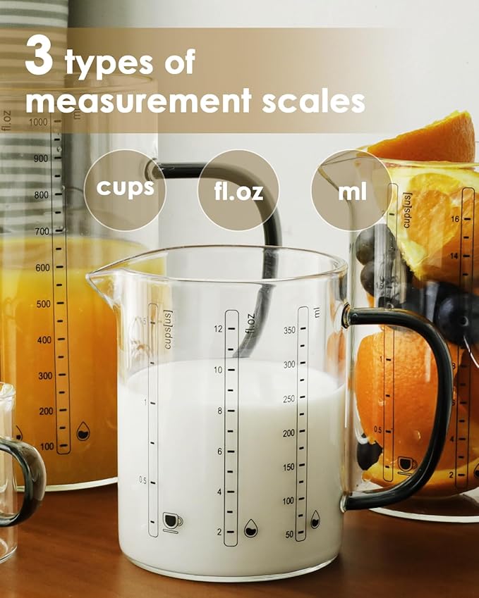 LIBWYS Glass Measuring Cup, 1000ml (32oz)+500ml (16oz) with Anti-slip Silicone Pad, Heat-resistant Borosilicate Glass Liquid Measuring Cup