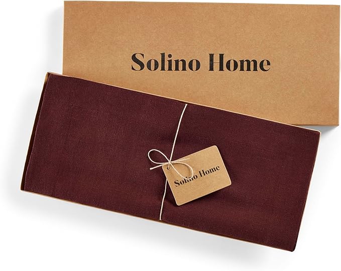 Solino Home 100% Pure Linen Cordovan Table Runner 48 Inches - 14 x 48 Inch for Coffee Tables and Dresser - Sonoma