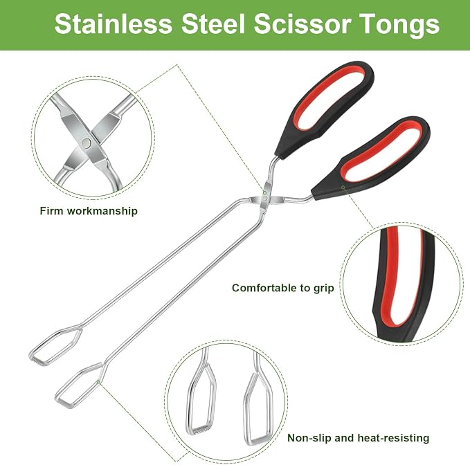 Boao 3 Pack Stainless Steel Scissor Cooking Tongs Kitchen Wire Metal Tongs for Cooking 9-inch 11-inch and 12-inch Heat Resistant Small Scissor tong for BBQ Grilling Tool with Silicone Handle