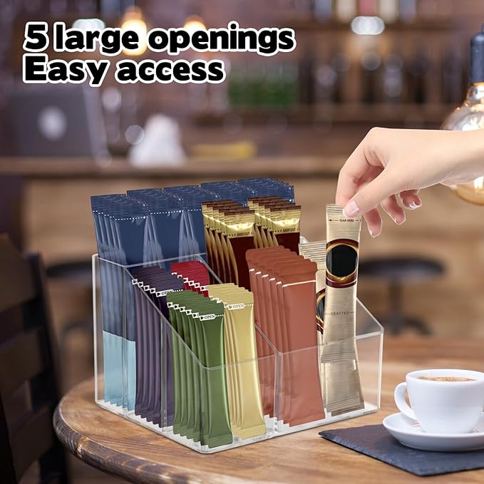 Water drink Packet Holder, Drink Packet Organizer, Water Flavor Packet Storage Container, Acrylic Water Flavor Storage Basket with Dividers for Storage Bins for Refrigerator Organizer Bins Cabinets
