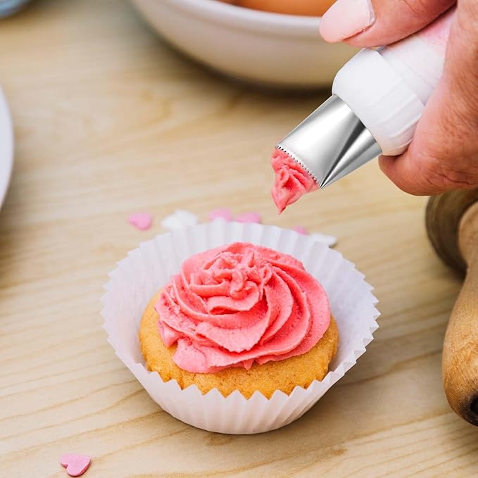 Ptwola 3 PCS Piping Tips Set Large Frosting Piping Kit Stainless Steel Cake Icing Nozzles Tips Decorating Tools Silver Pastry Bags Tips Accessories for Cookie Cupcake Baking Buttercream Supplies