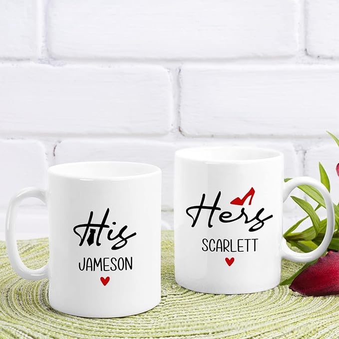 Customized Name Coffee Mug Cup, His And Hers Mugs Set Of 2, Personalized Couple Mug Design For Valentines Day Gift, Matching Mugs For Couples, Boyfriend And Girlfriend, White Cups 11oz Or 15oz