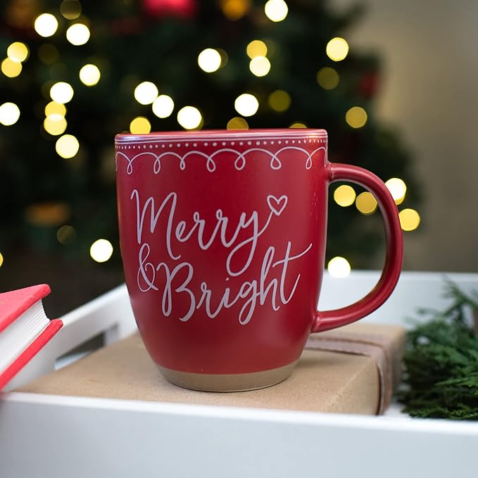 Elanze Designs Merry Raw Clay Bottom Red 16 ounce Ceramic Christmas Coffee Mug