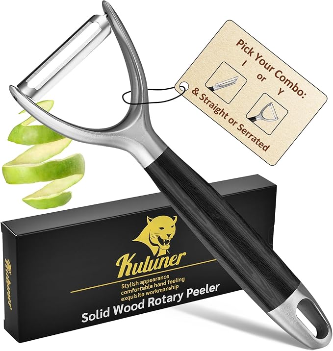 KULUNER 304 Stainless Steel Multi-Function Kitchen Peeler - With Solid Wood Handle, Sharp & Durable Blade, Effortlessly Peels Vegetables and Fruits, Essential Kitchen Tool