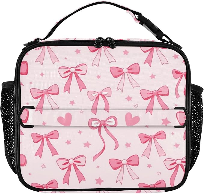 Kcldeci Cute Coquette Pink Ribbon Bow Lunch Box Kids, Large Insulated Lunch Bag for Girls, Cooler Lunchbag, Toddler Lunchbox, School Daycare Lunch Tote Pail for Boys
