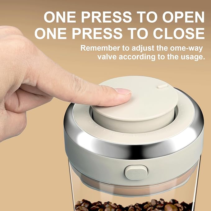Coffee Canister with Premium Glass, Airtight Coffee Container with One-Way CO2 Valve and Freshness Tracker Clear Borosilicate Glass Coffee Canister Perfect for Coffee Bean Storage (1.8Qt)