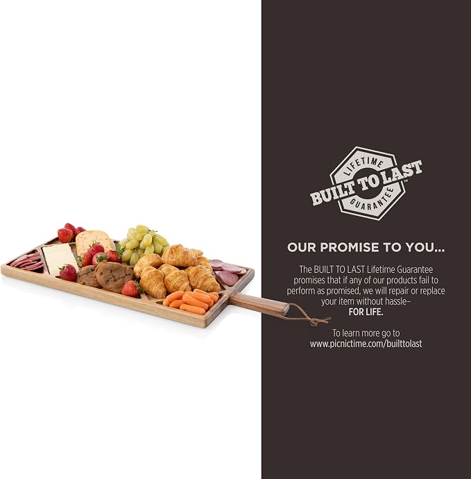 PICNIC TIME Grazing Sectioned Charcuterie Serving Board, Wooden Cheese Serving Tray, Compartment Appetizer Platter with Handle, (Acacia Wood)