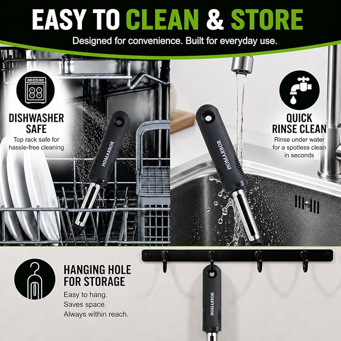 Black Premium Vegetable Peeler | Ultra-Sharp Swivel Stainless Steel Blade | Ergonomic Soft Grip Handle | Mango Peeler | Dishwasher Safe | Skin Peeler for Veggies & Fruits | Potato Peeler & Eye Remover