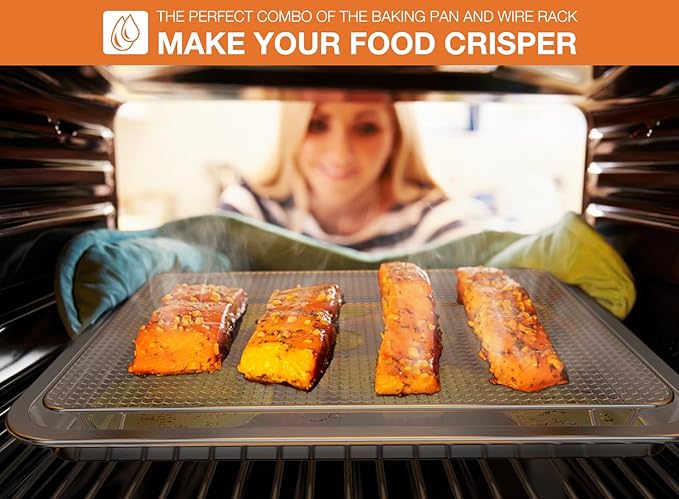 Onlyfire Stainless Steel Baking Sheet with Rack, 15.35 x 11.5 Cookie Sheet Pan Tray with Cooling Rack, Nonstick Roasting Pan Baking Pan for Oven, Smokers and Pellet Grills