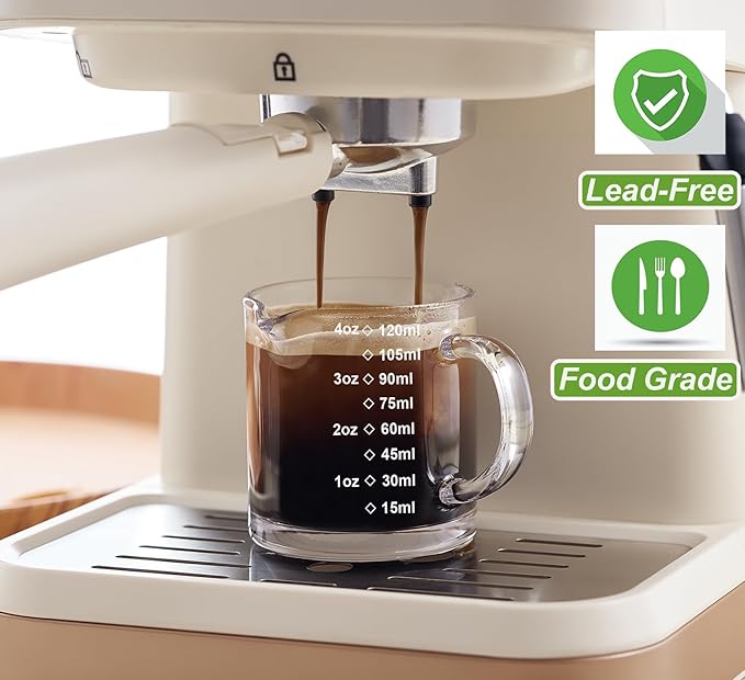 Ackers Etched Scale Espresso cup with Handle, Thickened Bottom and Wall, Double V-Shaped Spout,4OZ Milk Frothing Pitcher,120ML Milk Cup with Handle, Espresso Accessory (Pack of 2)
