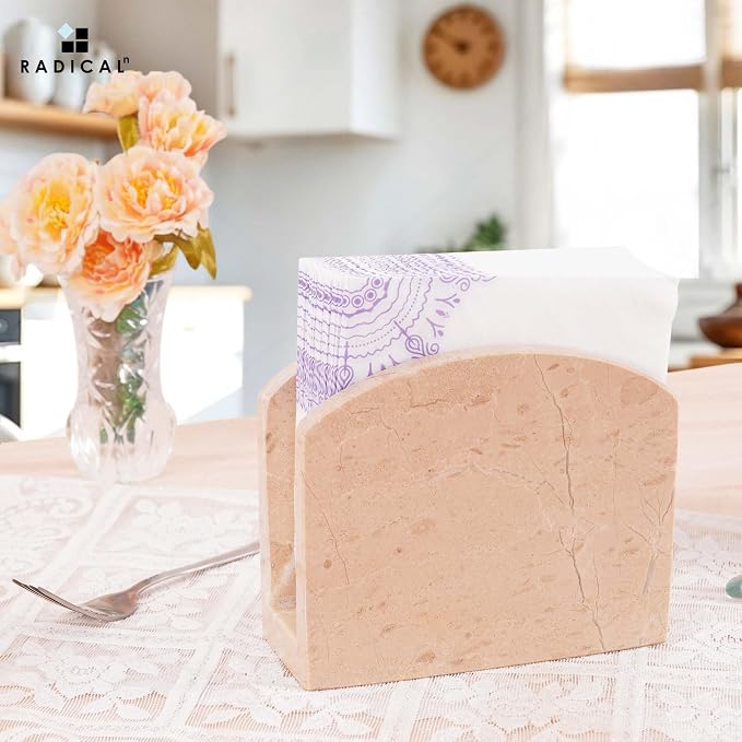 Radicaln Marble Napkin Holder 5.5" Inch Verona Handmade Serviette Holder - Kitchen Table Top Decor, Napkins For Coffee Table, Cocktail Napkin Holder, Kitchen Accessories